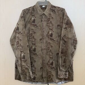 Morgan‎ Creek Outfitters Shirt Men's Long Sleeve Button Up Deer Cotton Brown L
